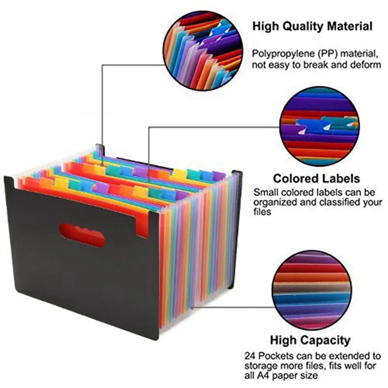 Папка-гармошка 24 кармана, черный аккордеон A4 папка офисные школьные принадлежности держатель для файлов Портативная сумка для хранения