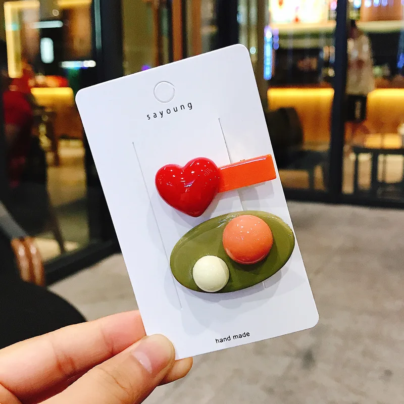 Red Heart Дикое 2 шт./компл. с подвесками в виде милых акриловых цветов, с голубыми овальными заколки Заколки для волос для девочек Шпильки заколки для волос Для женщин аксессуары для волос - Цвет: Red Heart