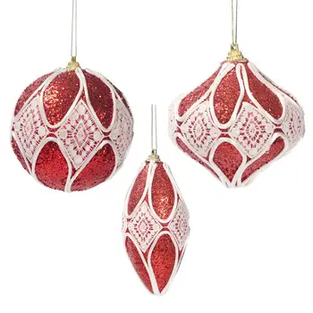 

Red White Christmas Ball Ornaments Irregular Shape Foamed Plastic Glitter Pink Hanging Ball Christmas Tree Pendant Decoration