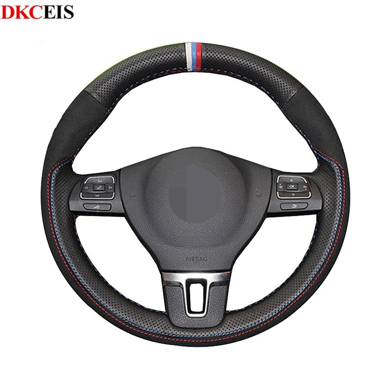 DKCEIS черный мягкий чехол рулевого колеса автомобиля из натуральной кожи для Volkswagen
