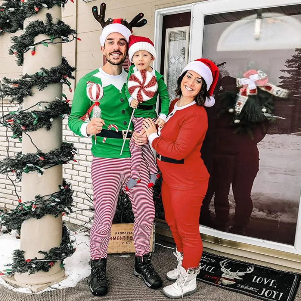 

2020 Autumn and Winter Amazon Hot Selling Cross Border Family Christmas Pajamas Long Sleeve Crew Neck Printed Parent-child Match