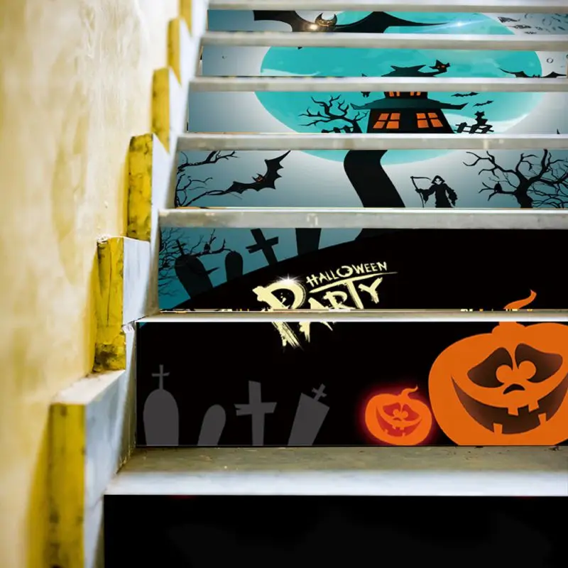 Halloween Decoration Sticker Accessories 3D Simulation Stair Stickers Waterproof Bat Ghost Pattern Wall Stickers Window Film