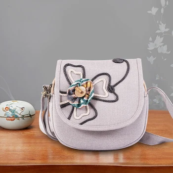 

Women Shoulder Bag Pretty Flower Bohemia Ethnic Style Lightweight Casual Shopper Retro Canvas Messenger Bag for Teenger Girl