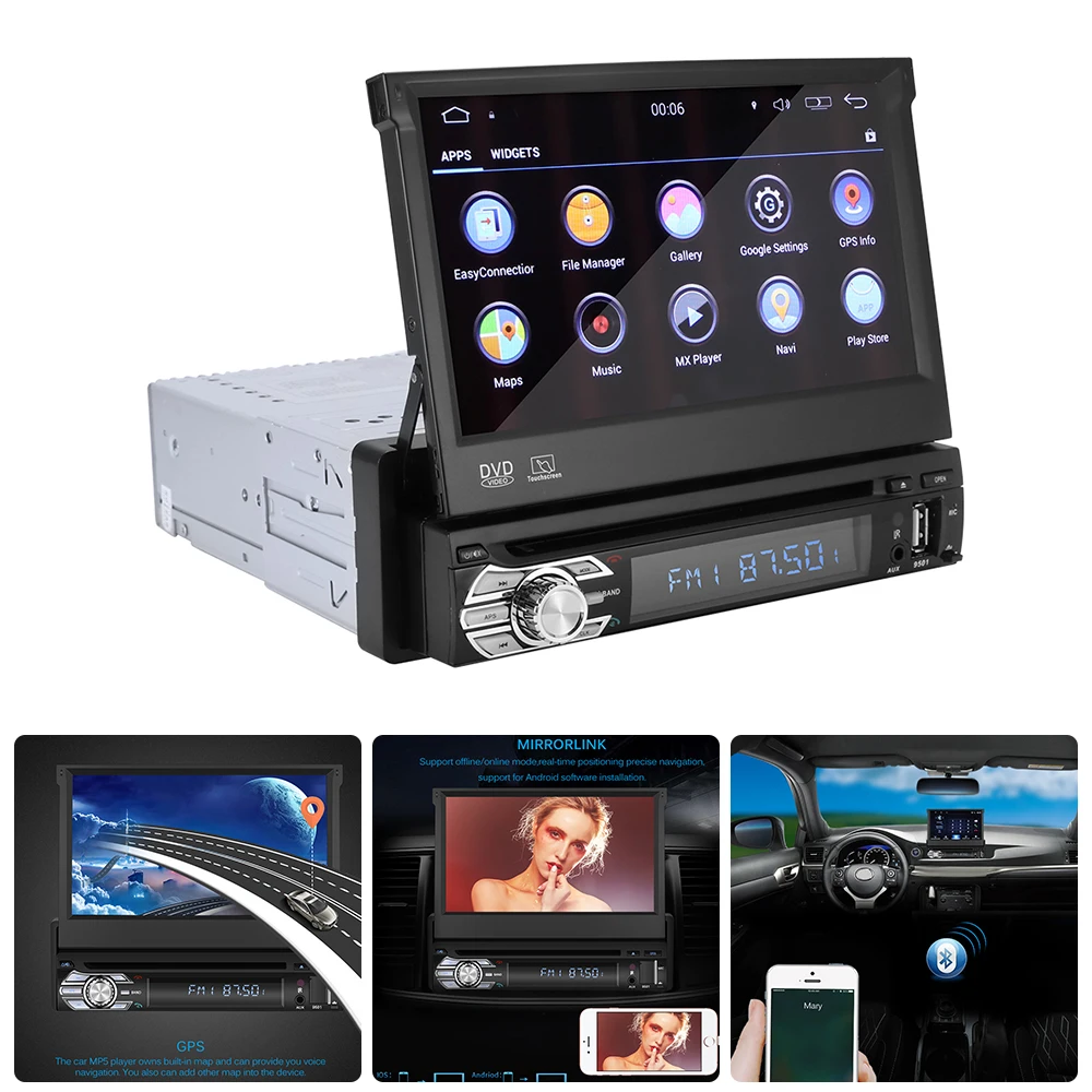 7 дюймов автомобильный проигрыватель Android 8,0 автомобильный радиоприемник 1 Din с DVD gps навигации стерео FM BT AUX обратный Камера MP5 Bluetooth USB TF