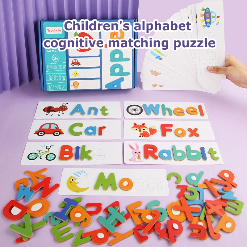 

28 Cards 52 Wooden Letter Blocks Spelling Games Toys Digital Letter Color Cognition Puzzle Baby Early Learning Montessori toys