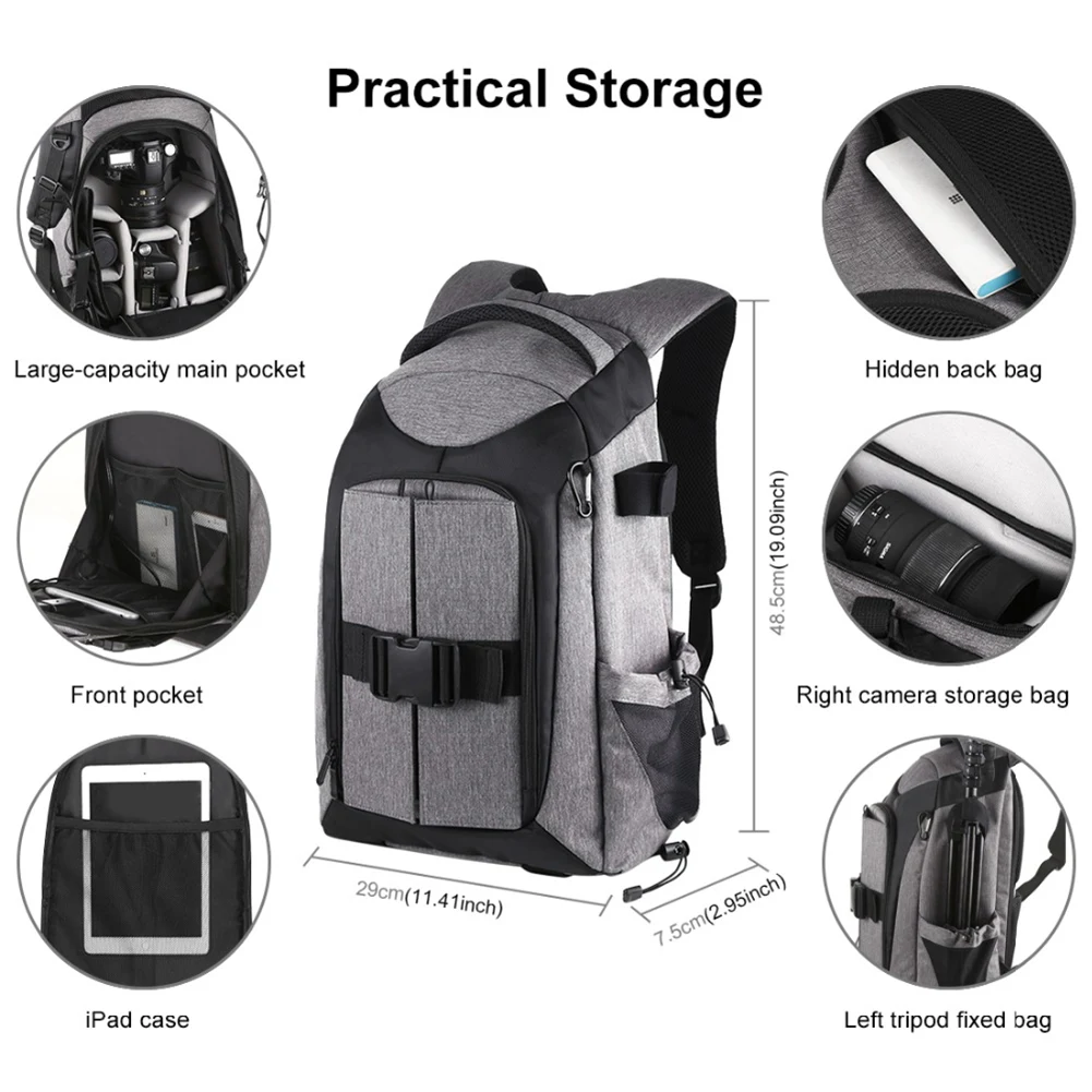 Color : Grey, Size : One Size Grey Durable 3-Fold 14W Solar Power Outdoor Portable Dual Shoulders Backpack Camera Bag with USB Port /& Earphone Hole
