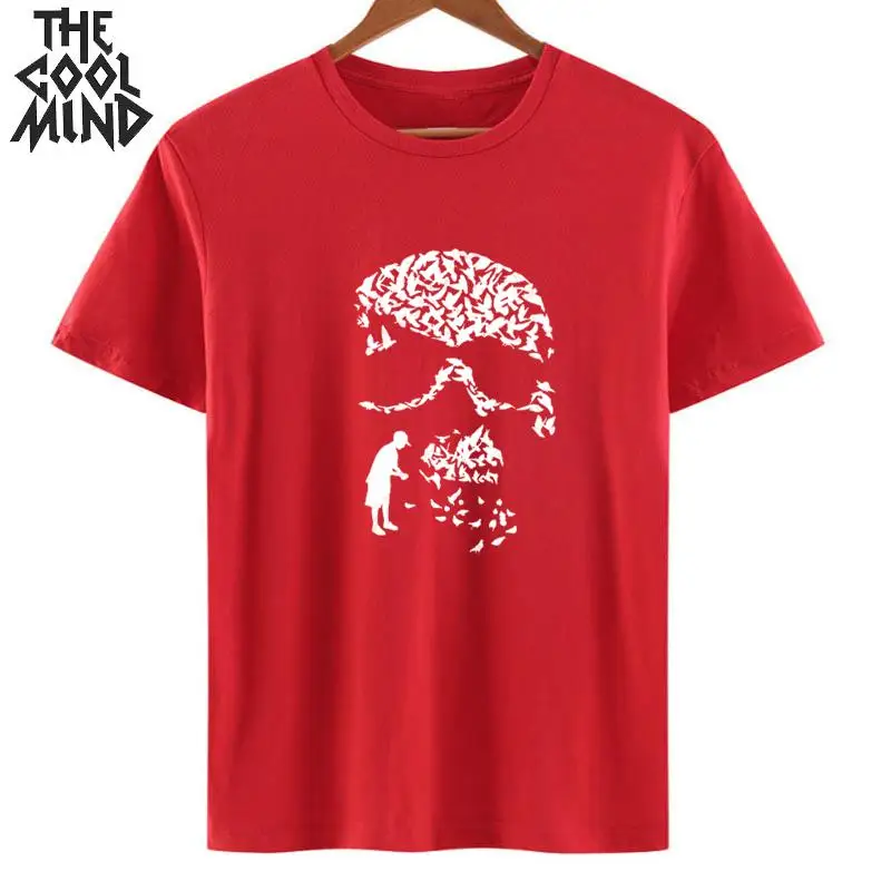CR-A0109ZCM-RED COOLMIND Хлопковая женская футболка с забавным принтом черепа, повседневная женская футболка с круглым вырезом, крутая трикотажная футболка, женские футболки - Цвет: CR-A0109ZCM-RED