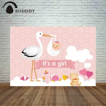 

Allenjoy Baby Newborn Party Photocall Pastel Damask Grus Japonensis Bear Hearts Background Sweet Events Wall Decoration Backdrop