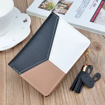 

2020 Hot Sale Ladies Wallet Short Zipper Student Tassel Korean Fashion Small Patchwork Coin Purse Soft Leather Thin Wallet Women