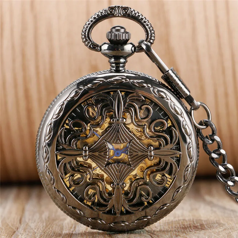 Steampunk Hollow Out Chinese Knot Mens Womens Auto Mechanical Pocket Watches Roman Numeral Dial Pendant Chain Relgio de bolso