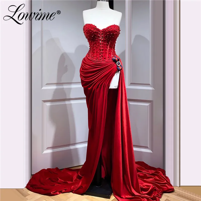 

Robe De Soiree Hot Sexy High Split Side Kaftans Turkish Celebrity Party Dresses 2020 Middle East Beaded Prom Dress Evening Gowns