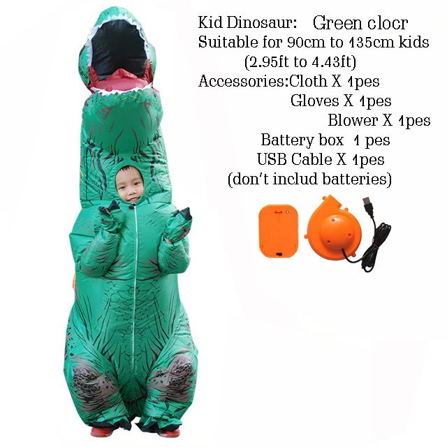 Забавный карнавальный костюм динозавра T-rex на Хэллоуин, надувной высокий маскарадный костюм для взрослых - Цвет: Kid Size17