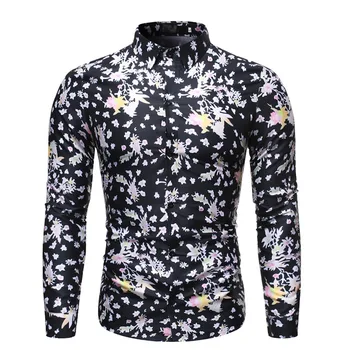 

Mens Hawaiian Shirt Long Sleeve Print Floral Button Soft Cool Shirts Chemise Homme Male Casual Slim Fit Party Office Business