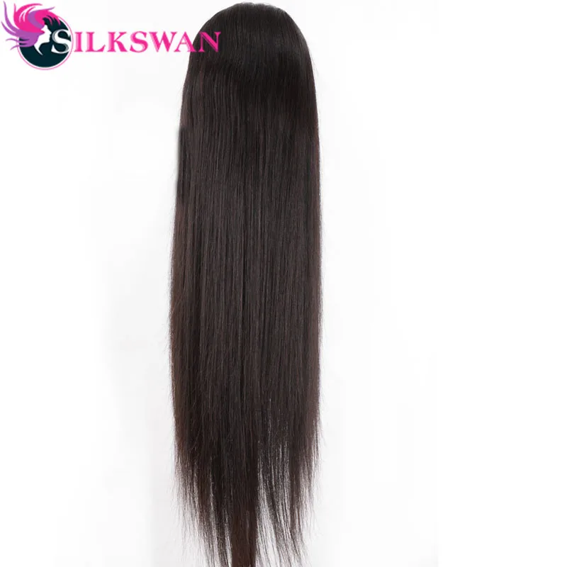 Волосы Silkswan Человеческие волосы remy бразильские прямые полные парики шнурка с волосами младенца предварительно сорванные denisty 200 натуральный цвет
