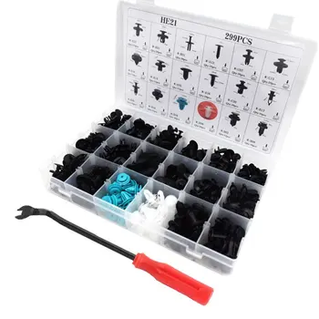 

299Pcs Plastic Transparent Boxed Buckle Universal Mudguard Nylon Mixed Car Bumper Fender Plastic Screw Fastener Clip