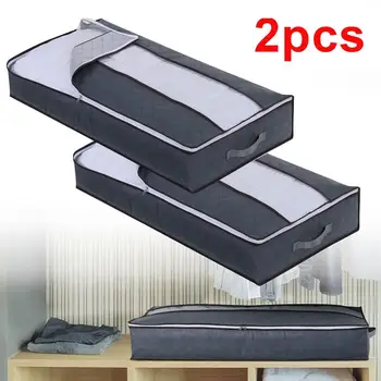 

2PCS Storage Bag with Reinforced Handle, Fabric for Blankets, Bedding Breathable Folding Organizer with Sturdy Zipper