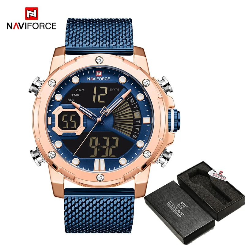 NAVIFORCE, мужские часы, роскошные, нержавеющая сталь, водонепроницаемый, светодиодный, светящийся, цифровые, спортивные, наручные часы, кварцевые часы, Relogio Masculino - Цвет: RGBEBE BOX