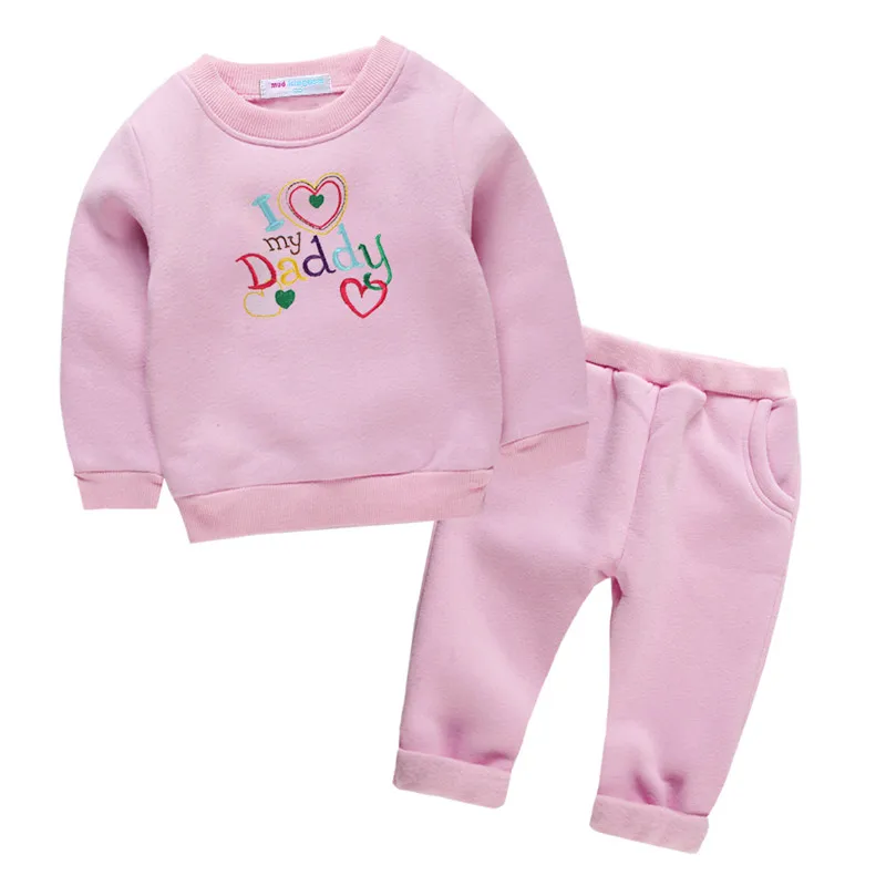 Mudkingdom/Милая повседневная одежда для маленьких мальчиков и девочек; Теплая Флисовая осенняя одежда с вышивкой - Цвет: Pink-Letters