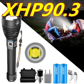 

High Power XHP90.3/70.2 Rechargeable LED Flashlight 8000LM Power Brightness Tactical USB Torch Lantern For Camping