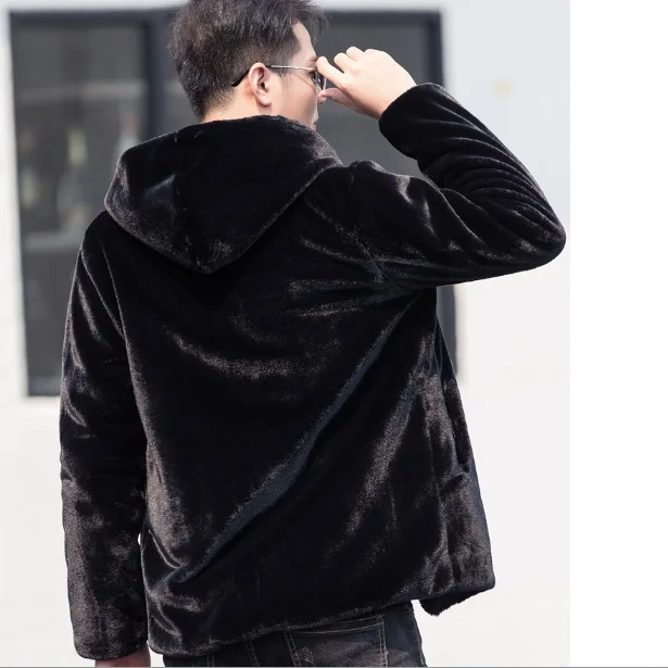 Furry Mens Faux Fur Coats Winter Furry Outerwear With Hood Imitation Mink Fur Coat Plus Size Leather Jackets XL745