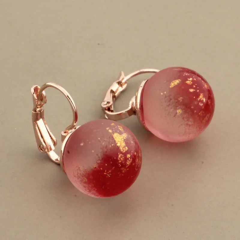 Trend Fashion Round Colorful Glass Ball Dangle Earrings For Women Wedding Rose Gold Color