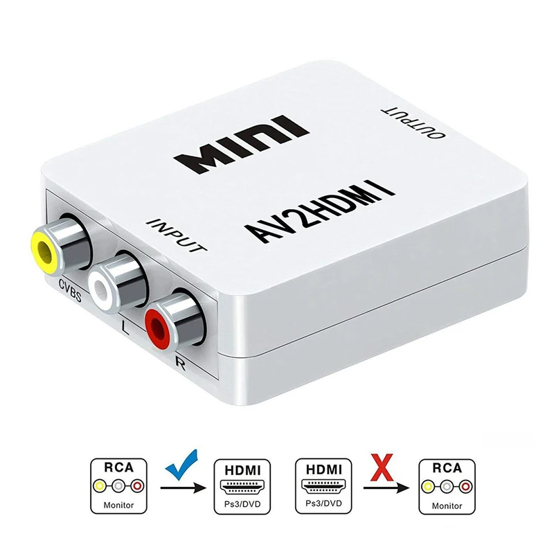 Композитный RCA CVBS AV к HDMI видео преобразователь HD 1080P AV2HDMI Box адаптер для ТВ PS3 PS4