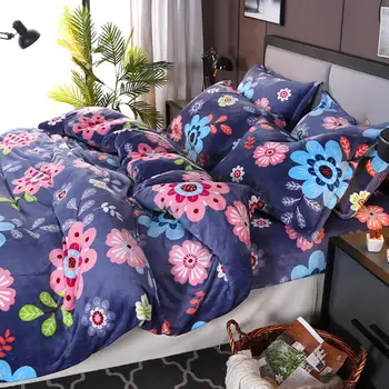 

100% Coral Fleece FabricFlannel Home Textile Comfortable Bedding Sets Printing Duvet Cover Pillowcases Twin Full Queen King Size