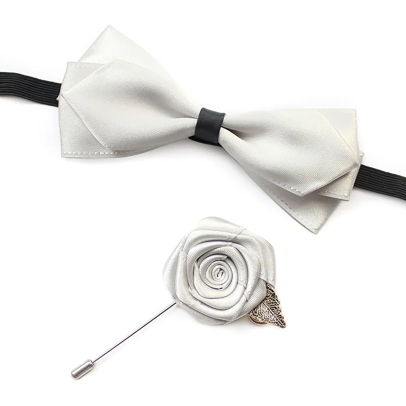 Bow Tie Set 2PCS 2 шт мужской женский ленточный галстук-бабочка набор элегантная Свадебная рубашка ошейник "галстук-бабочка" Новые носовые платки с бантиком Цветок Булавка брошь Карманный квадратный - Цвет: Bow Tie Set 2PCS