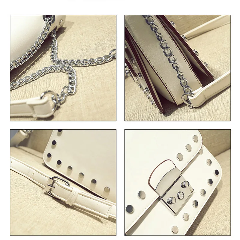 

2019 New Style Pig Nose Lock Square Sling Bag Silver Rivet Chain Shoulder Oblique WOMEN'S Bag