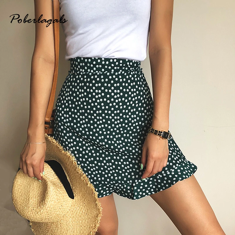 Minifalda con estampado floral para mujer, falda de cintura alta con dobladillo y volantes, estilo bohemio, informal, para playa y verano, 2021