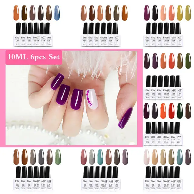 Elite99 6PCS Nagel Gel Polish 10ML Set UV Gel Lacke Gel Polnischen Malerei Hybrid Manicute Für Nail art benötigen Basis Top Mantel Kit