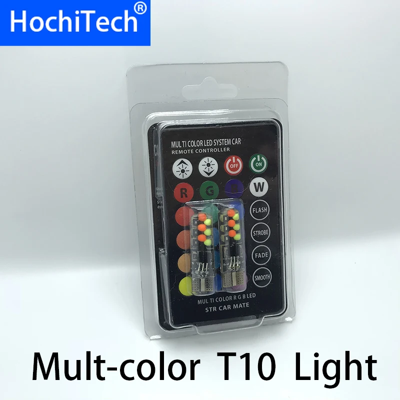 2 шт. T10 W5W светодиодный фонарь для автомобиля RGB с пультом дистанционного