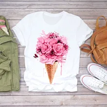 Best Price Tshirt Women Summer Clothes Print Floral Flower Bottle Sweet Short Sleeve Tshirt Printed Women T Shirt Female T-shirt Casual Tee