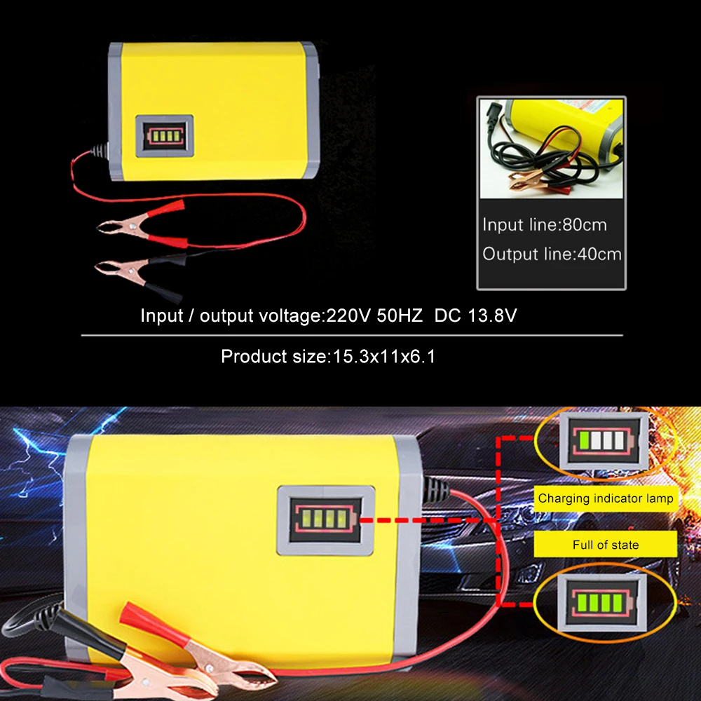 

12V 6A 2A Full Automatic Intelligent Smart Power Charger Car Motorcycle Battery Charger 3 Stages Lead Acid AGM GEL LED Display