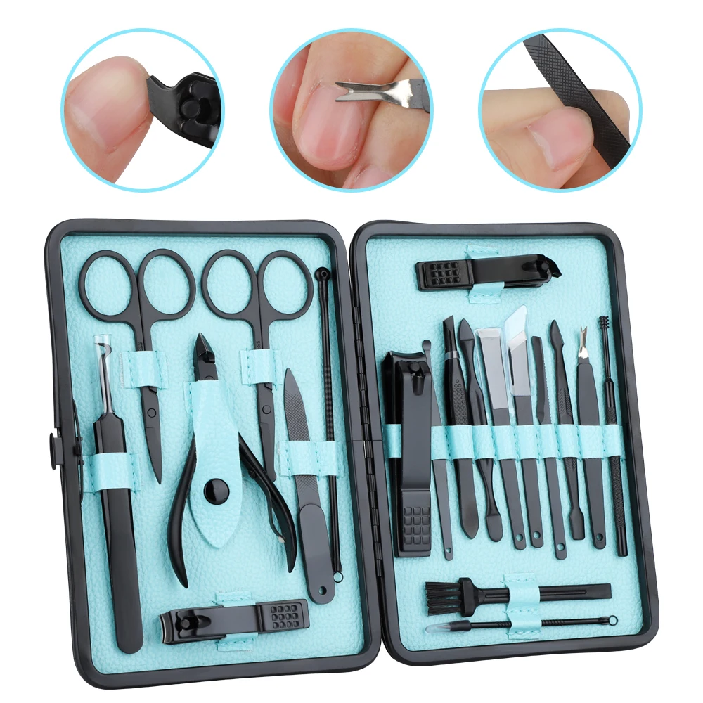 

Delicate 20Pcs/Set Manicure Grooming Kit Nail Clipper Cutter Trimmer Tweezers Scissors Ear Pick Pedicure Toe Nail Art Tools