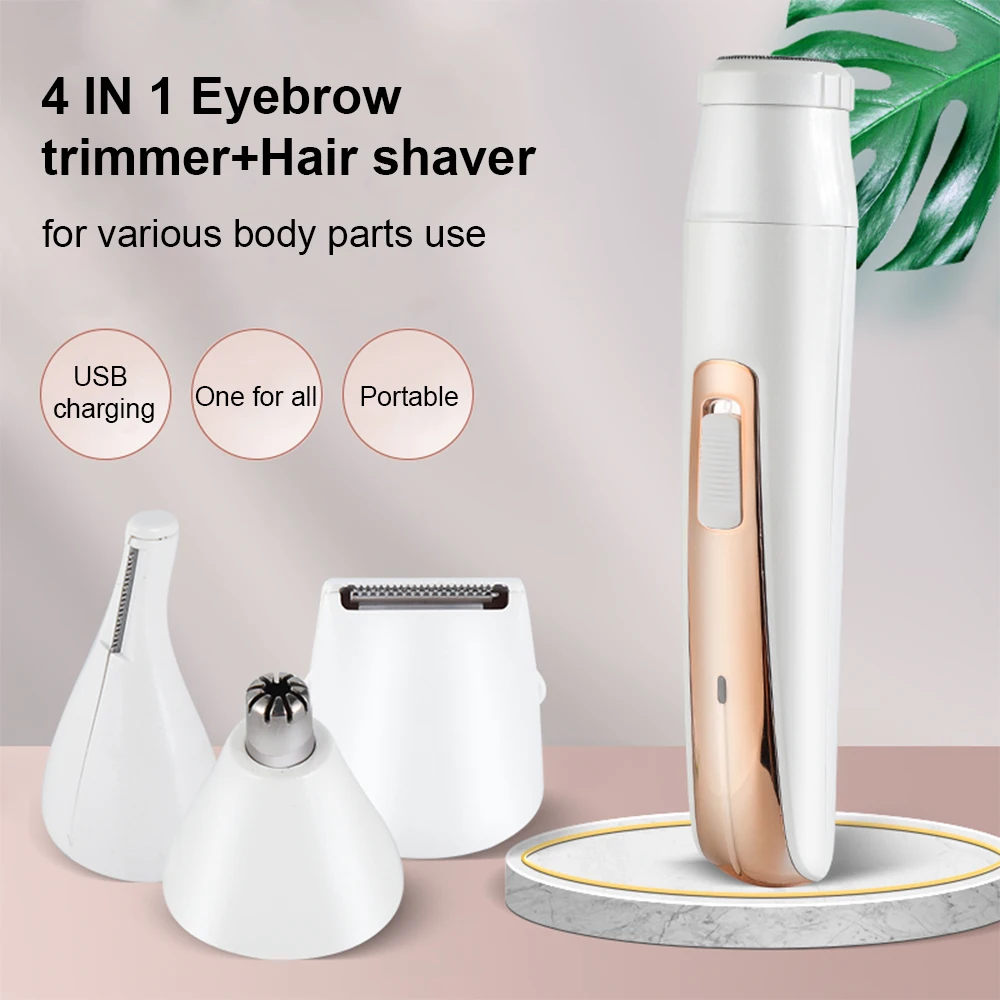 

4 In 1 Electric Epilator for Women USB Female Eyebrow Trimmer Hair Removal Shaving Machine Portable Facial Home Hold Depilatory