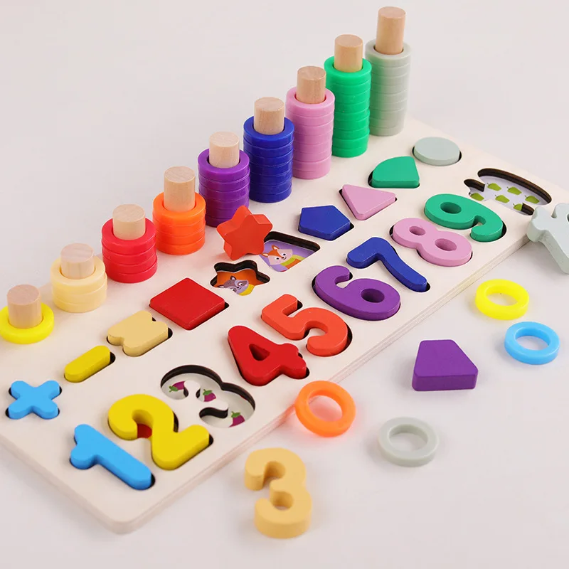 QWZ HOT SALE Children Toy Colorful Wooden Blocks Baby Music Rattles Graphic Cognition Early Educational Math Toys For Kids Gifts images - 6