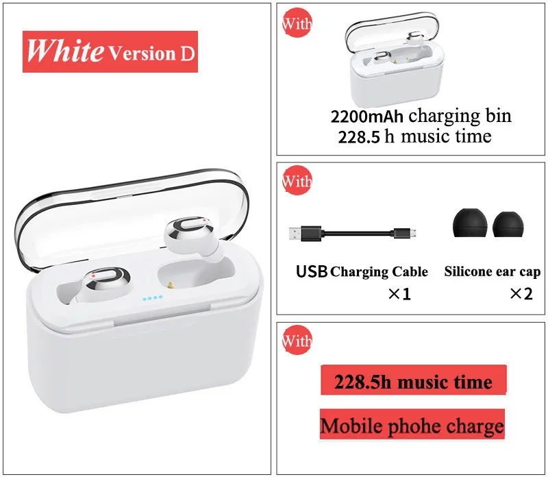 Новинка, мини T1 TWS 5,0, Bluetooth наушники, беспроводные стерео наушники-вкладыши с зарядной коробкой, микрофон, гарнитура для huawei, iphone, Xiaomi - Цвет: Binaural box white