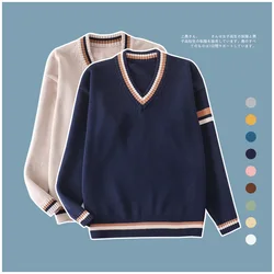 JK Uniform Genuine Long-Sleeve Sweater New Style Japanese Fashion School Girl Uniform Sweaters Womens Clothing Navy Blue Beige