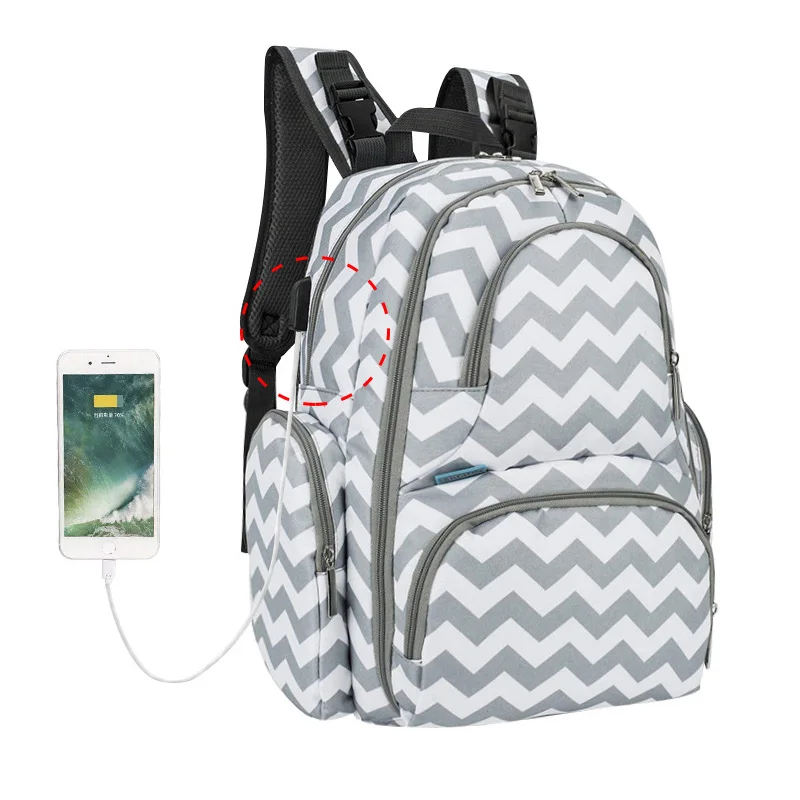 OEM детские сумки с интерфейсом USB Мумия для беременных подгузник сумка Изолированный карман большой дорожный рюкзак дизайнерские сумки для кормящих