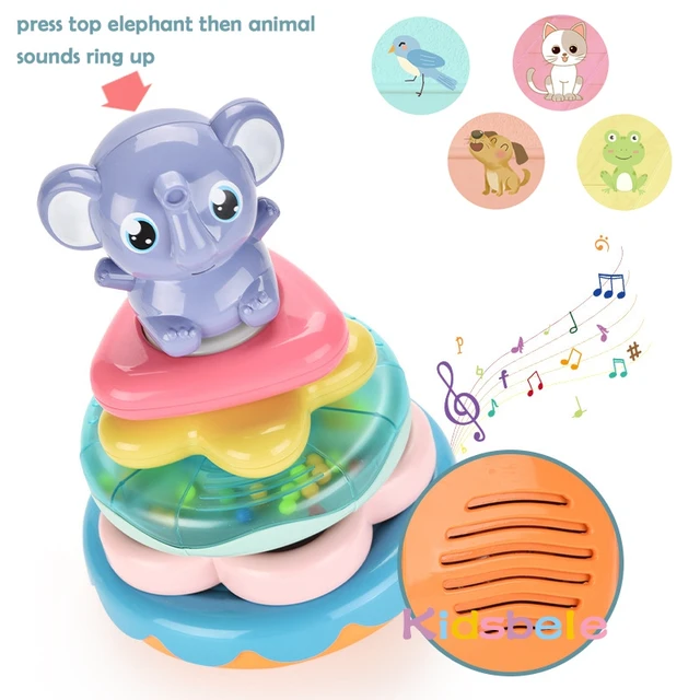 Baby Musical Toy Rattles For Kids Infant Interactive Stacking Ring Tower Early Learning Elephant Toddler Educational Tumbler Toy 2