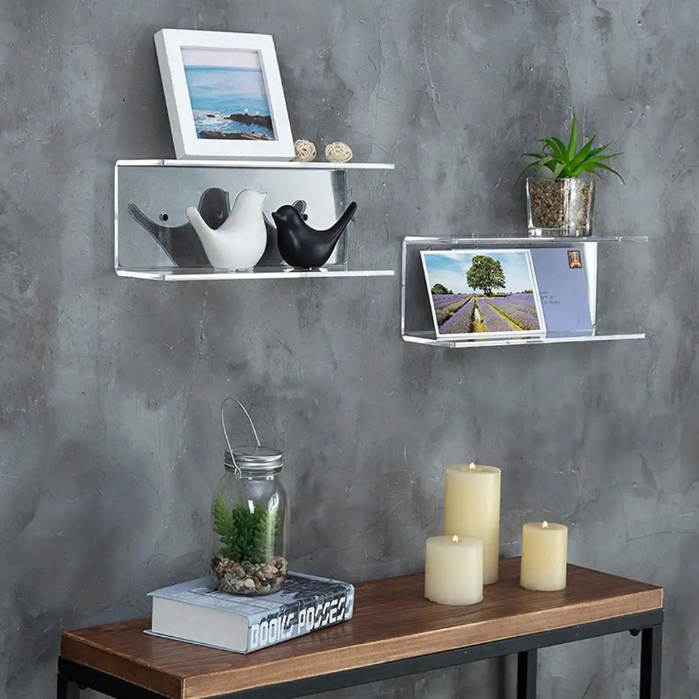 

Double Layer Wall Storage Rack Acrylic Transparent Suspension Frame Key Holder DIY Wall Storage Box Shelf Rack Home Decoration