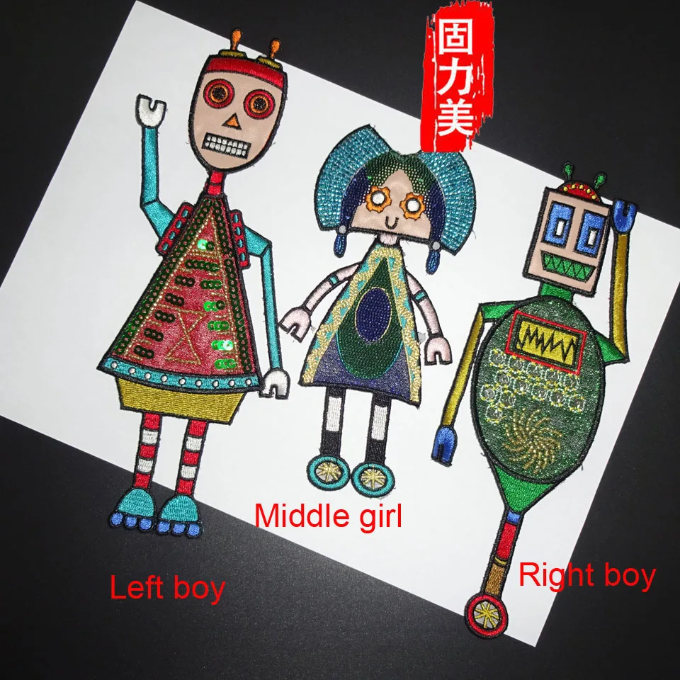 

1pc Sequins Robot Patch Embroidery sew on Patches For Kid's Clothing DIY Decoration Stripes Clothes Applique Badge