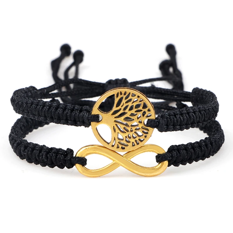 Dreamtimes Bracciale albero della vita per donne Bracciale albero della famiglia Bracciale corda Bracciale corda intrecciata fatto a mano Bracciale regolabile Gioielli delicati (Nero