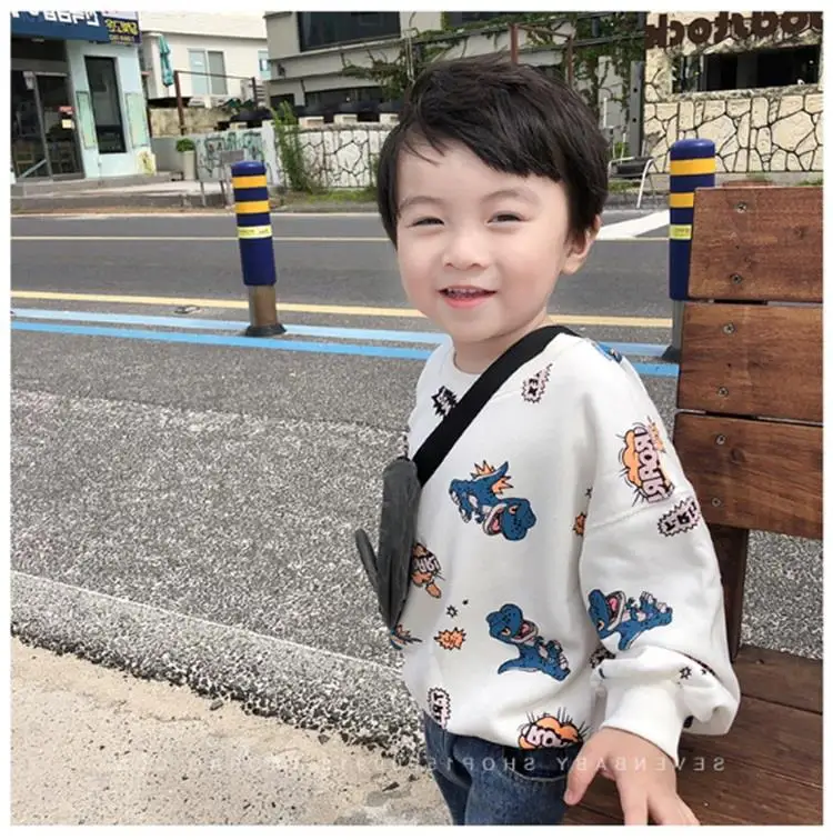 WLG boys girls cartoon hoodies kids autumn white dark blue loose hoodie baby casual all match tops 1-5 years