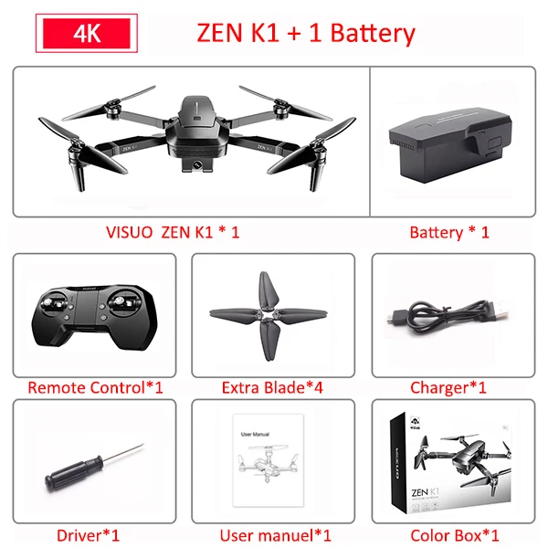 Visuo ZEN K1 gps Радиоуправляемый Дрон с 4K HD двойной камерой управление жестами 5G Wifi FPV Бесщеточный двигатель полёт 28 минут Дрон VS F11 B4W SG906 - Цвет: K1 1B Original box