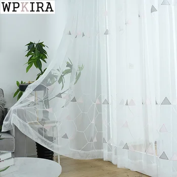 

Modern Geometric Tulle Curtain for Living Room Mesh Fabric Plain Curtain for Bedroom Kitchen Voile Sheer Drape Blinds S461#40