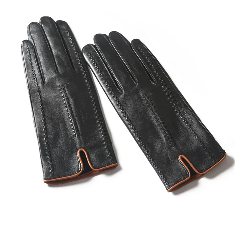 Wool lining Новые женские кожаные перчатки из овечьей кожи, зимние теплые бархатные весенние Осенние Зимние перчатки для вождения 5-SP04 - Цвет: Wool lining