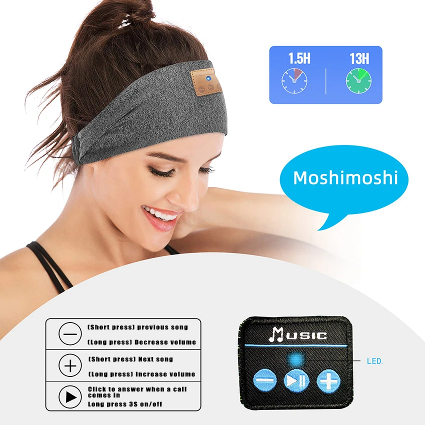 Wireless Bluetooth Sports Headband Handsfree Call Stereo Music Headset Sleep Eye Mask Soft Elastic Earphones for Yoga Running