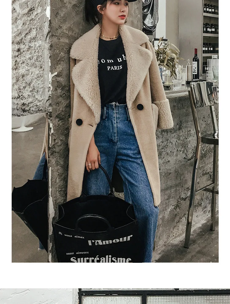 Real Fur Coat Women Winter Natural Sheep Shearing Fur Streetwear Jacket Female Oversize Thick Warm Overcoat Abrigos AQ637